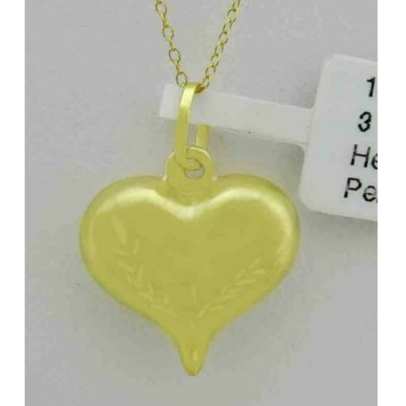 SOLID PUFFED DIAMOND CUT DESIGN HEART PENDANT 14K GOLD